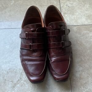Men's Double Monk Strap Dress Shoes in Burgundy Brown Leather